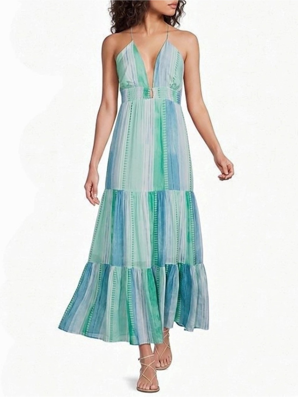 Elan Striped Maxi Dress in Green & Blue | Size Small | NWT